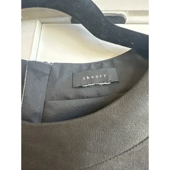 Theory Black Leather and Gray Wool Blend Cap Sleeve Knee Length Business Dress - Picture 2 of 6